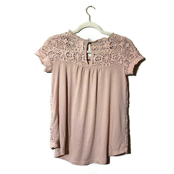 Xhilaration Crochet Pink Lined Short Sleeve Top Women’s Size XS - Picture 2 of 9